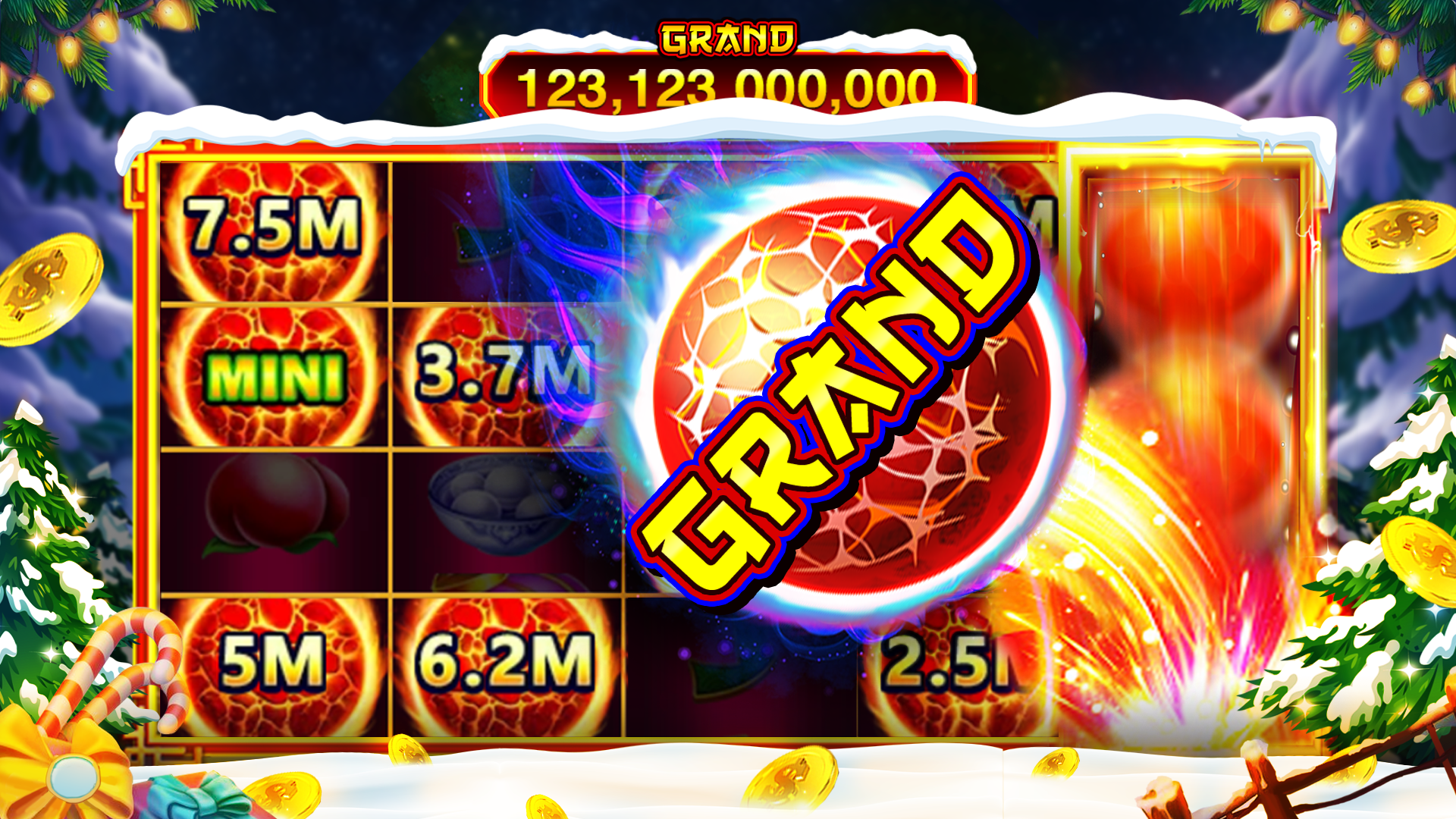 Cash Storm Casino jackpot celebration screen with golden coin shower