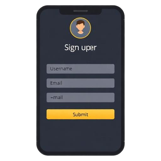 Account creation screen with sign-up form and social login options