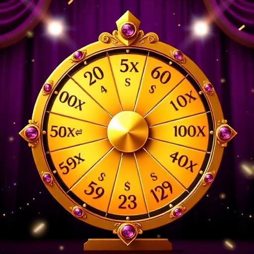 Fortune wheel bonus round with golden spinning wheel and multiplier prizes