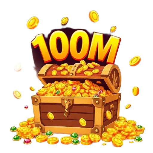 Treasure chest overflowing with golden coins representing the 100 million welcome bonus